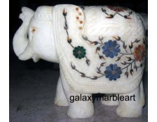 Indian marble inlay elephant ht 5" e-510